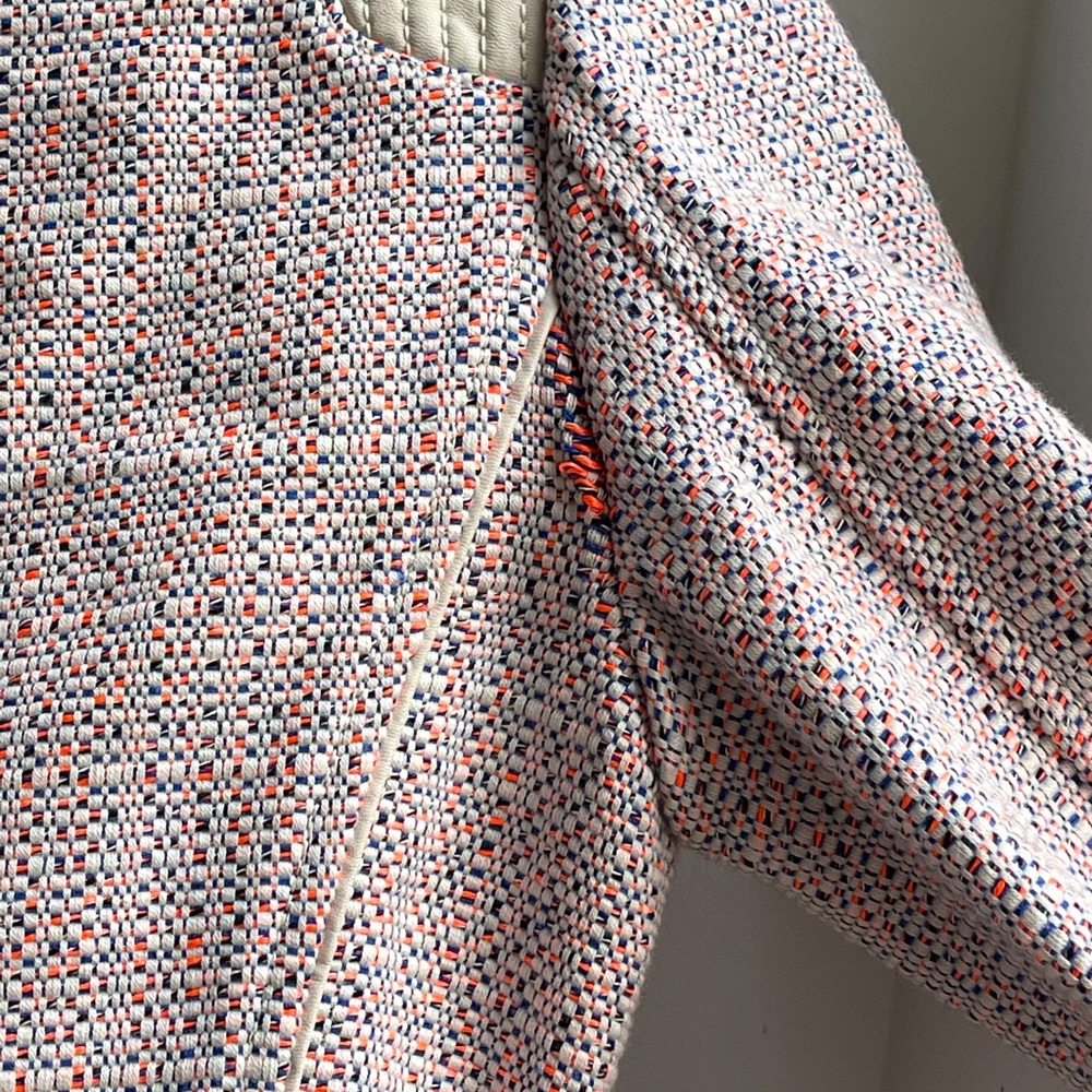 Zara Neon Orange/Blue Zip-up Tweed boucle jacket - Picture 8 of 8